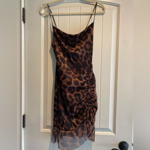 Worn once, Ruched cheetah print mini dress